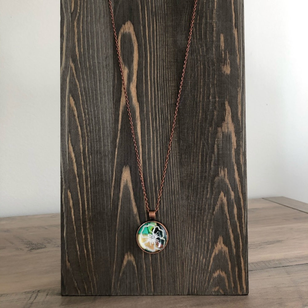 Hibiscus Flower Hand Painted Pendant Necklace